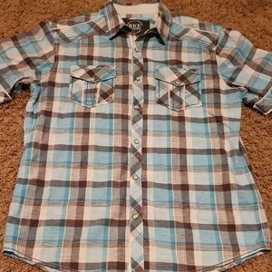 BKE Men's Blue, White, And Gray Plaid Shirt Size Medium